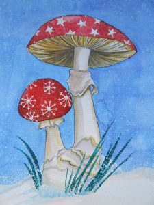 Christmas cards with mushrooms
